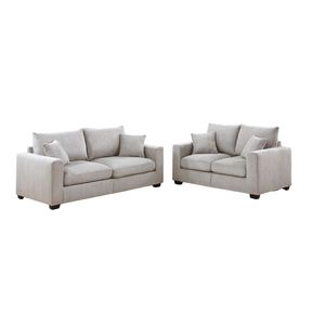 Set Divano Classico a 2 Pezzi in Velluto a Coste Avorio per Soggiorno, con Braccioli Quadrati e Divanetto Imbottito con Cuscini - Product Image 2