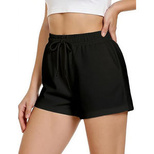 Shorts en molleton pour femme, taille haute, avec cordon de serrage, poches, en mélange de coton brossé doux, ourlet côtelé, pour la gym et l'hiver - Product Image 2