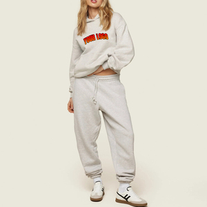 Custom Embroidery High Quality <b>Women</b> Tracksuit Thick <b>Fleece</b> Hoodies <b>Jogger</b> Pants Custom 2 Piece Sweatpants and Hoodie Set - Product Image 1