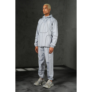 Custom Vintage Autumn <b>Reflective</b> Tracksuit Men Windbreaker <b>Jacket</b> and Pants Set Lightweight Hooded Sportswear Outdoor - Product Image 5