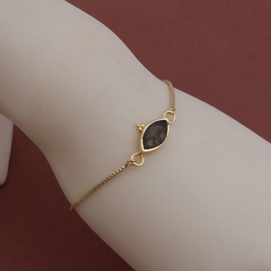 Natural Moss Agate Marquise Shape Slider <b>Adjustable</b> <b>Bracelet</b> Trendy Gold Gemstone Plated Bezel Set Handmade Brass Wholesale - Product Image 5