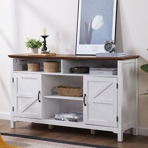 Credenza Antica Stile Fattoria con Ante a Battente, Mobile Buffet da 58 Pollici, Ampio Armadio da Cucina con Ripiani Regolabili per Soggiorno - Product Image 2