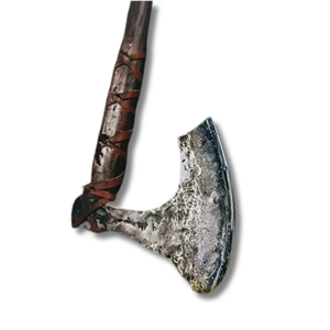 Hache viking artisanale avec manche en bois de frêne gravé et fourreau en cuir avec gravure sur la tête - Product Image 1