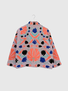 Blouson brodé à la main à motif floral, col mandarin, manches lanternes, grande taille, manteau de printemps pour femme, style carré, en polyester - Product Image 4