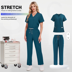 Wholesale TS 4 Way Stretchy Breathable <b>Scrubs</b> <b>Uniforms</b> V-Neck Short Sleeve Nursing <b>Scrub</b> Sets Custom Medical <b>Scrubs</b> - Product Image 3