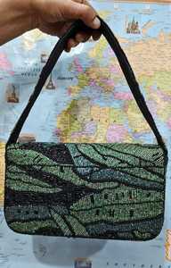 Parche de Bordado Textil Rectangular Hecho a Mano con Patrón de Hoja Verde, Lavable, de Poliéster, con Cuentas de Vidrio para Decoración del Hogar - Product Image 1