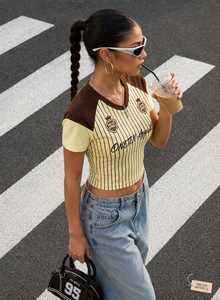 ONETEN APPARELS <b>Women</b> Y2K Ribbing Eco-friendly 100% Cotton <b>Tank</b> <b>Tops</b> V Neck Spaghetti Straps Logo Front Tee Brown Shoulder - Product Image 4