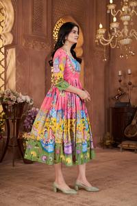 Vestido Occidental de Verano 2026, Nuevo, Moderno, Casual, con Estampado Floral Digital, para Mujer, Talla Grande, Cuello Redondo, Tela Muselina Estampada, Mangas 3/4 - Product Image 6