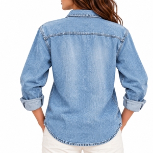 Camisa de mezclilla de manga larga para mujer, estilo casual de primavera, con estampado Hawk Bawk, de algodón lavado a la piedra, suave, elegante y cómoda, de corte holgado. - Product Image 2