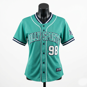 Women Baseball Jersey 180 GSM Premium Polyester <b>Mesh</b> Turquoise Black Piping Custom Rhinestone Logo Women Cotton Baseball Jersey - Product Image 5