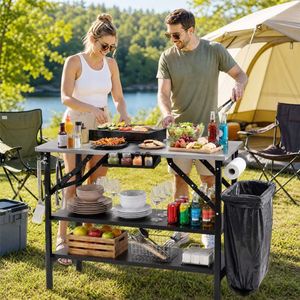 Stazione di Cucina Portatile Pieghevole per Campeggio con Ripiani Rimovibili e Porta Sacchetti, Cucina Esterna Moderna in Plastica, Regalo per Sport Primaverili - Product Image 3