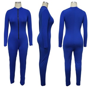 Mono largo rosa para mujer, manga larga, cuello alto, cremallera frontal, cintura alta, ajuste ceñido, ropa de club, elastano, poliéster - Product Image 2