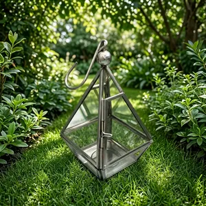 ARTISAN DESIGN Handmade Metal Steel Pyramid Glass Candle Lantern Hanging Hook Decorative <b>Tea</b> <b>Light</b> <b>Holder</b> for Home Decoration - Product Image 5