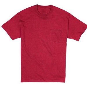 T-shirt rouge en coton à col rond pour homme, coupe classique, manches courtes, couleur unie, tricot jersey, avec poche – Meilleure vente - Product Image 1