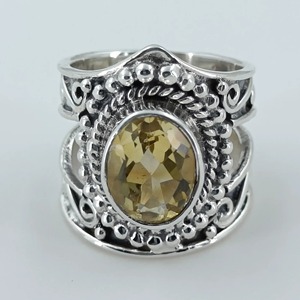 Citrine 925 Sterling Silver <b>Boho</b> Statement Promise <b>Ring</b> for Women Yellow Gemstone 8 x 10 mm Oval November Birthstone Month - Product Image 3