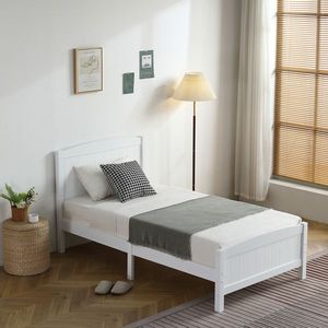 เตียงไม้สีขาวแบบโค้ง รุ่น Twin Pine Single Layer Core Vertical Stripe Full Board พร้อมหัวเตียงโค้งและปลายเตียงแบบเดียวกัน - Product Image 3