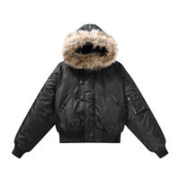 Blouson bomber à capuche pour homme, hiver, polyester épais, coupe-vent, col en fourrure, longueur normale, couleur unie