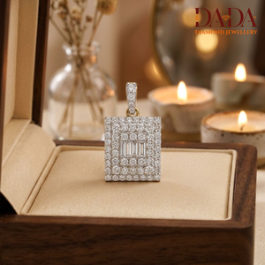 Collier pendentif rectangulaire de luxe en or avec diamants baguette et halo, certifié IGI, style hip-hop, bijou raffiné, cadeau pour femme - Product Image 4