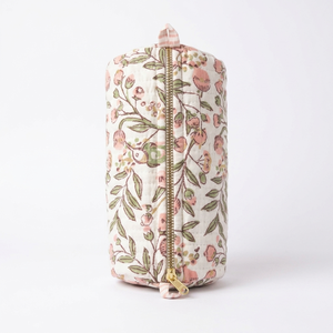 Premium Quilted Beauty Cosmetic <b>Case</b> with Zipper Closure Vintage Style Cotton Fabric-Eco-friendly Durable for Travel & Daily Use - Product Image 1
