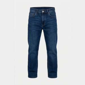 Jean en denim coupe droite délavé foncé pour homme, taille mi-haute, coupe classique, en coton, style décontracté, pantalon d'automne - Product Image 1