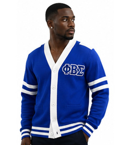 Cárdigan de Lana con Cuello en V Unisex de la Fraternidad Phi Beta Sigma Centennial, Logotipo Personalizado Bordado, Patrón de Letras Tejidas, Formal, ODM - Product Image 1