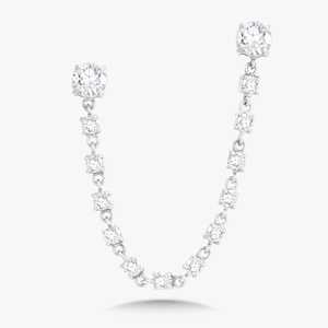 Boucles d'oreilles chaîne à double perçage en or massif 14 carats avec diamant de laboratoire taille ronde, deux trous connectés, pendantes simples, vente en gros d'usine - Product Image 5