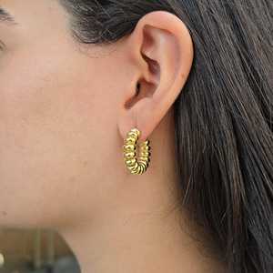 Ribbed Huggie <b>Hoop</b> <b>Earring</b> Custom 14K <b>Solid</b> Gold Minimalist Dainty Classic Bold Statement Everyday Luxury Fine Jewelry Wholesale - Product Image 2