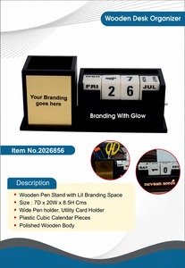 Organizador de Escritorio de Madera Clásico con Calendario Perpetuo – Set de Accesorios de Escritorio de Madera de Primera Calidad con Calendario - Product Image 2