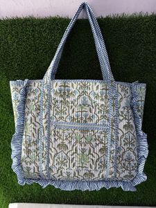 Sac fourre-tout élégant en coton matelassé vintage avec fermeture éclair, fait main, imprimé, sac à bandoulière pour le bureau, l'université, le shopping et le quotidien - Product Image 2