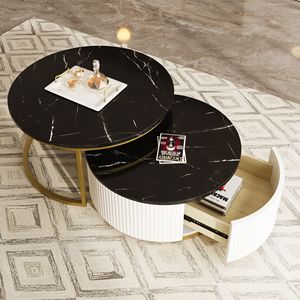 Tavolino da Caffè Rotondo Moderno con Cassetto, Design Scanalato da 31,5 Pollici - Product Image 3
