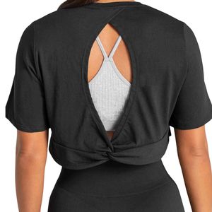 Camiseta Corta Negra Personalizada al por Mayor para Mujer, Transpirable, para Gimnasio, Entrenamiento, Top de Manga Corta, Ropa Deportiva, Yoga, OEM - Product Image 2