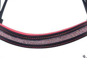 Ensemble de bridon en cuir noir de qualité supérieure avec frontal et rênes en cristal rose – Équipement équestre réglable - Product Image 2