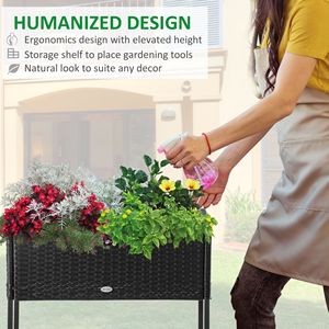 Letto da giardino in metallo sopraelevato di Design nero moderno con aspetto in Rattan e deposito di utensili - Product Image 6