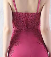 Robe de sirène moderne rose éclatant |   Robe de soirée en crêpe naturel avec appliques en dentelle de luxe |   Robe de bal élégante longue jusqu'au sol