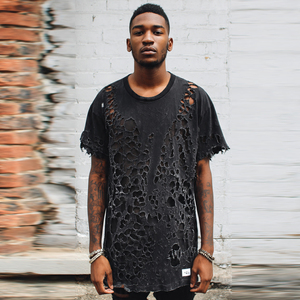 Summer Loose Fit Windproof Distress T Shirt Men Short Sleeve Oversize <b>Distressed</b> Tee <b>Tops</b> Men's Drop Shoulder <b>Distressed</b> T Shirt - Product Image 4