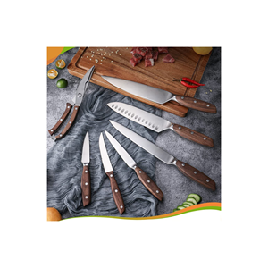 Juego de 7 cuchillos de cocina de acero inoxidable con mangos de madera, cuchillo de chef, Santoku, cuchillo multiusos, cuchillo para pelar - Product Image 6
