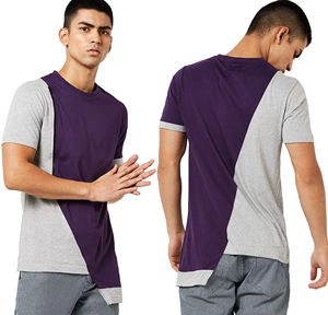 <b>Mens</b> Color Block Navy Blue White Grey Short Sleeve Cotton T-<b>Shirt</b> Custom Logo OEM ODM Wholesale Apparel - Product Image 1