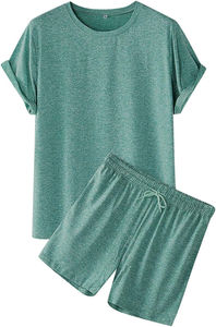 Ensemble décontracté respirant pour homme en satin à col rond - T-shirt à manches courtes et short - Ensemble deux pièces pour l'été - Tenue de sport et d'extérieur - Product Image 2