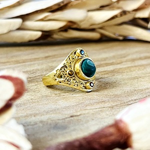 Hot Selling Malachite <b>Rings</b> Boho Brass Jewelry for Women 18k Gold Plated Antique Filigree <b>Statement</b> <b>Ring</b> For Wholesale/OEM/ODM - Product Image 3