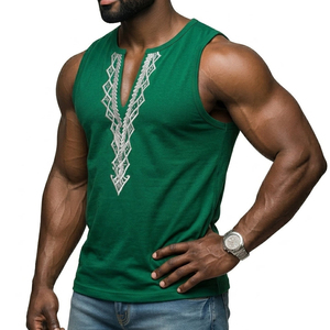 Débardeur Homme Col V Profond Personnalisé Motif Géométrique T-shirt Musculaire Sans Manches Mode Streetwear Été Marque Privée - Product Image 3