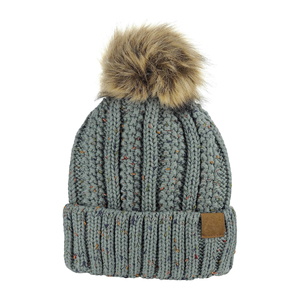Unisex Burgundy <b>Knitted</b> <b>Beanie</b> With Faux Fur Pom Pom Casual Winter Hat Adult 56-58CM - Product Image 5
