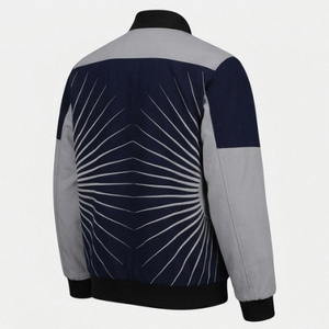 Chaqueta Bomber Azul Marino para Hombre con Paneles Grises, Estampado Geométrico, Cuello Camisero, Estilo Casual para Otoño, Corte Regular - Product Image 2
