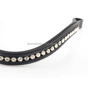 Frontal de cheval en cuir rembourré, sur mesure, orné d'une seule rangée de cristaux transparents et de pierres brillantes, disponible dans toutes les tailles, formes et couleurs. - Product Image 4