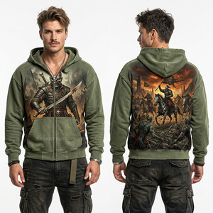 Sweat à capuche surdimensionné personnalisé pour homme, gris délavé, style streetwear, avec motif squelette archer et bords usés - Product Image 4