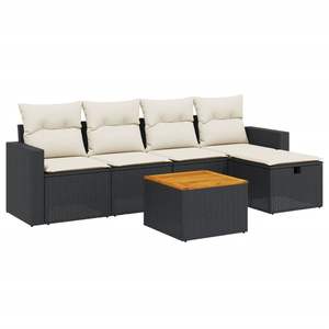 Conjunto de Sofá Modular para Jardín de 6 Piezas, Ratán PE Negro, Colección de Ratán PE Elegante y Duradera - Product Image 2