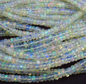 High Quality Natural Ethiopian Welo Opal Rondelle Gemstone Beads 4mm 16" Strand Smooth Full Flash White <b>Rainbow</b> Color Play - Product Image 6