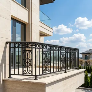 Rampe de balcon moderne en fer forgé noir avec panneaux floraux décoratifs pour terrasse, véranda et clôture de sécurité extérieure - Product Image 2