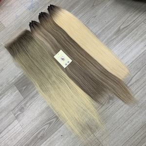 Premium Ombre Color Natural Recto Pequeños Nudos HD Cierre Doble Extensiones de trama de máquina dibujada - Product Image 5