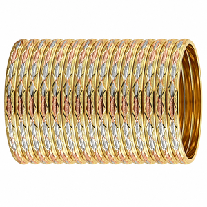 ORO-Z Three Tone Gold Plated Diamond Cut Geometric Textured Trendy <b>Bangles</b> for Women CNC Fashion Customized Jewelry Manufacturer - Product Image 1