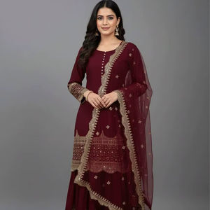 Ensemble Sharara brodé pour femme avec dupatta en faux georgette épaisse, idéal pour les fêtes et les occasions spéciales - Product Image 1